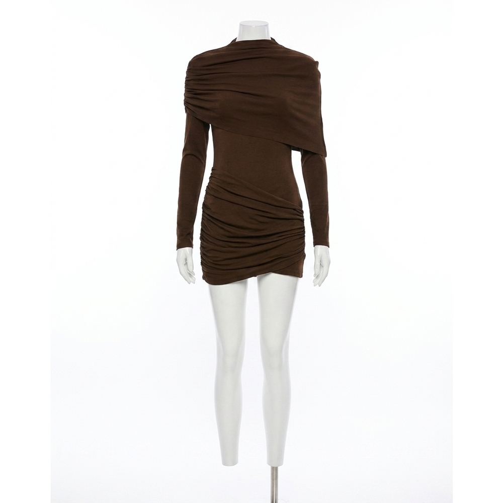 NEW LINE AND DOT lior draped mini dress in brown